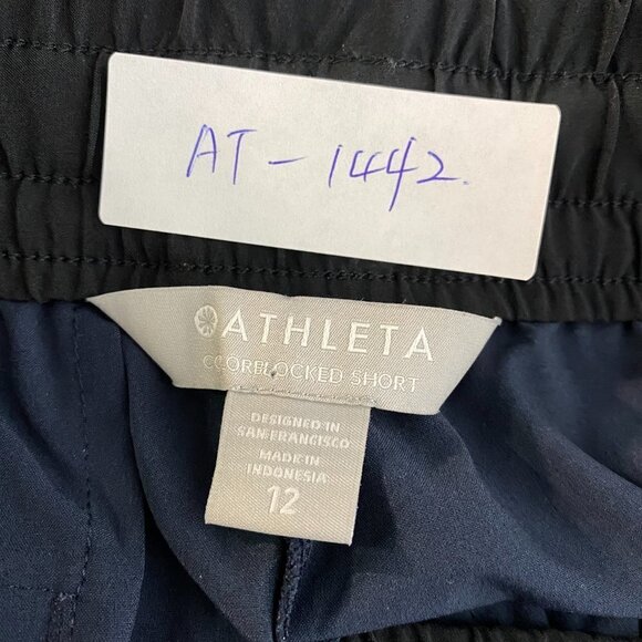 Athleta Colorblocked Shorts Navy Blue Black Running Women's Size 12‎ - Picture 2 of 6